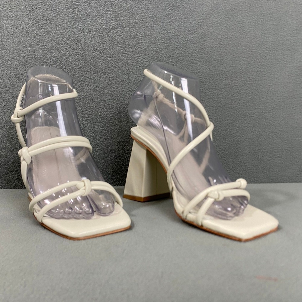 Song of Style Strappy Block Heel Sandals Women 5.5 Ivory Good Leather Square Toe